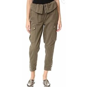 Cinq A Sept Noah Women's Cargo Pant Olive Green Fold Over Waist Utility Sz 4/6